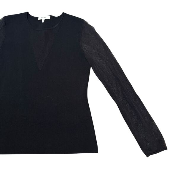 Reiss Venus Sheer Sleeve Plunge Top Black Mesh Panels Long Sleeve - Size Large - Picture 8 of 13